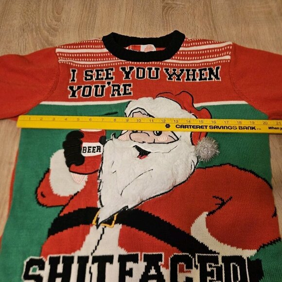 Spencers Mens Size L Ugly Christmas Sweater Santa I See When You're Xxxxfaced - Picture 6 of 6